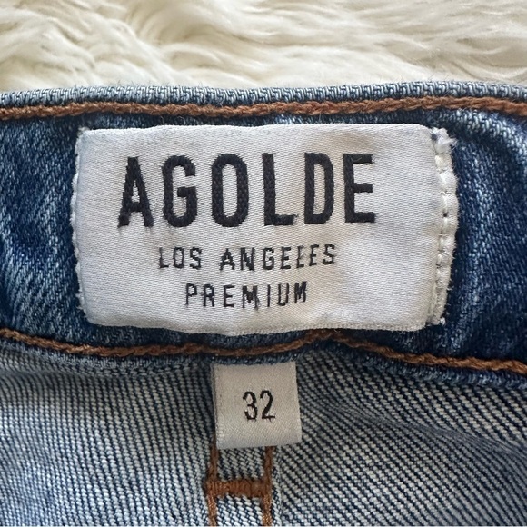 Agolde Jeans Pinch Waist High Rise Kick Flare Raw Hems Medium Wash Blue 32 - Picture 7 of 12
